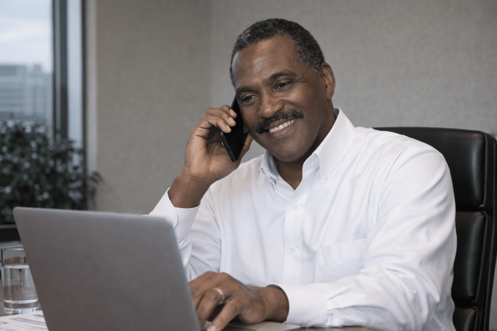 Tony Adams speaking with a client during an executive advisory consultation