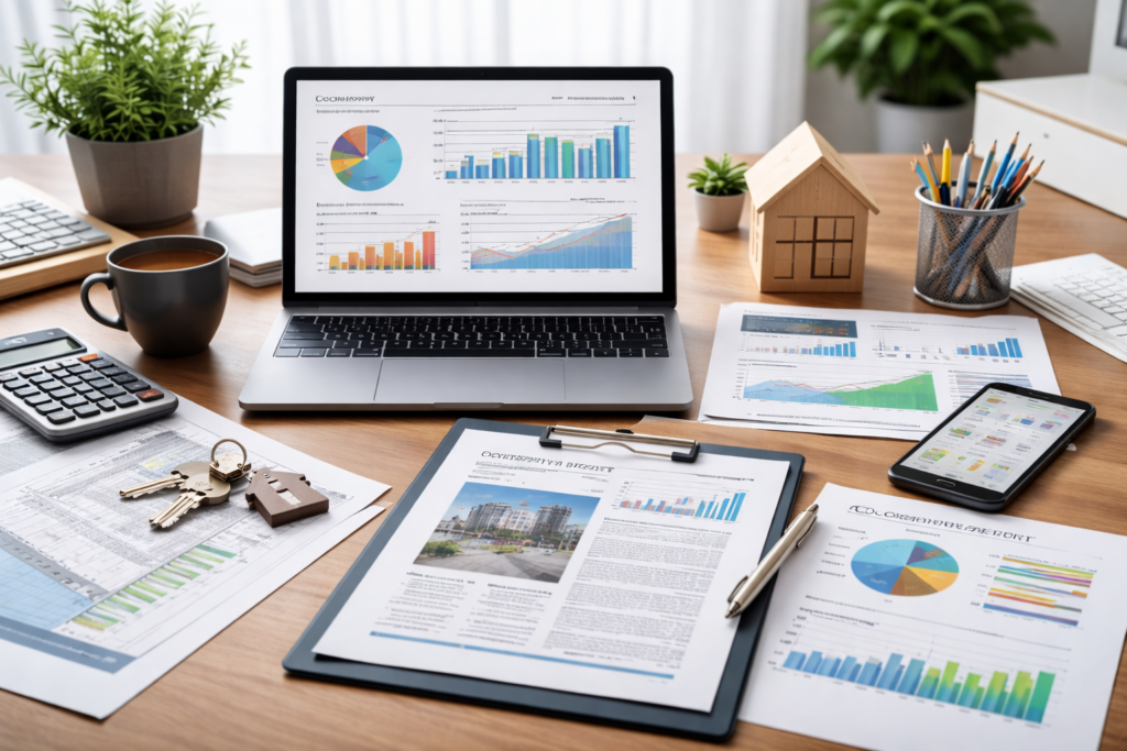Advisory Approach 2 Executive advisory workspace showing operational analytics, performance charts, and property management oversight